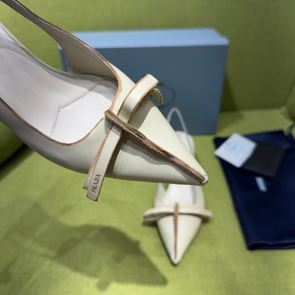 Chalk White Leather Slingback Pumps