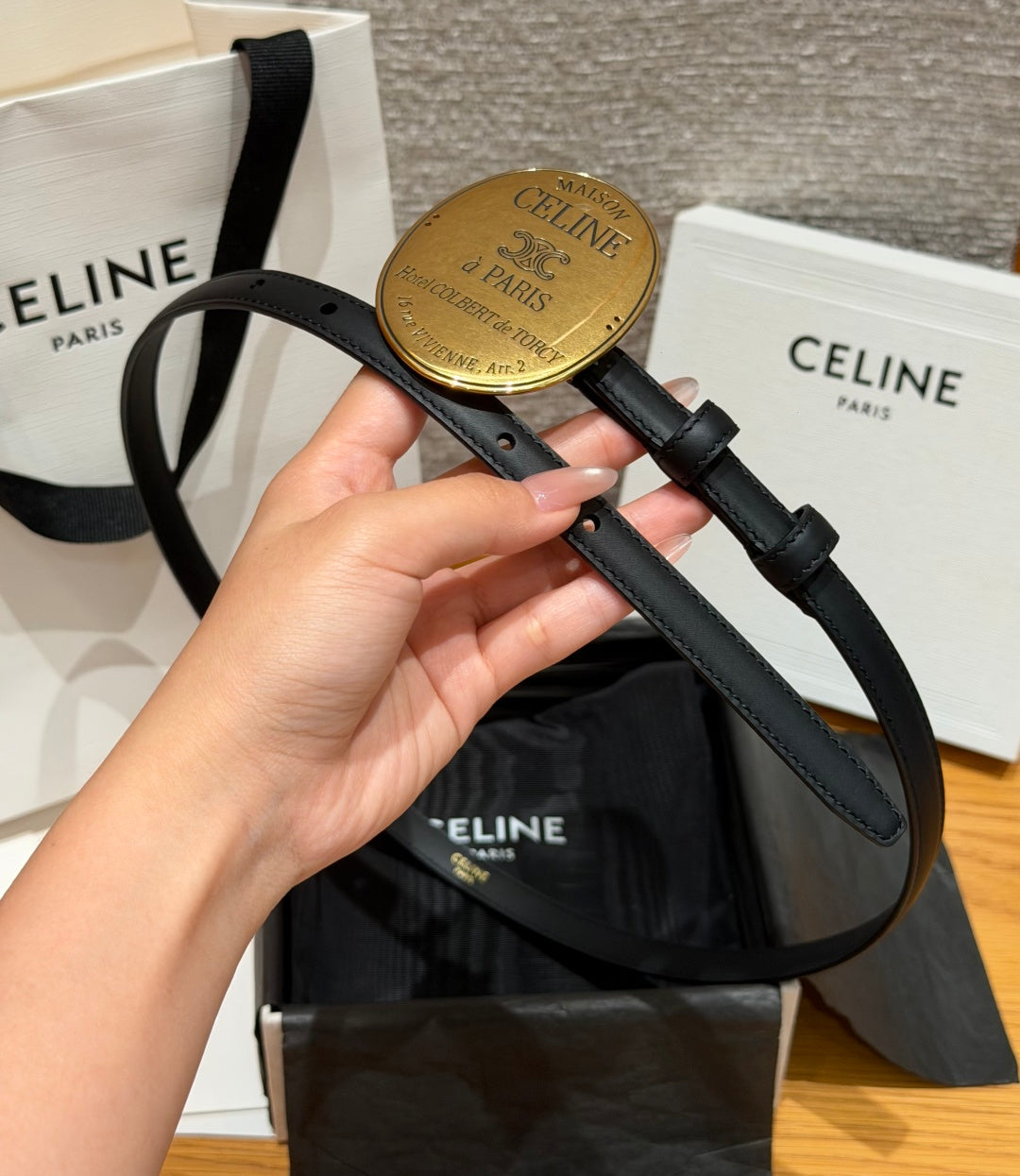 Black Maison Celine Belt In Leather