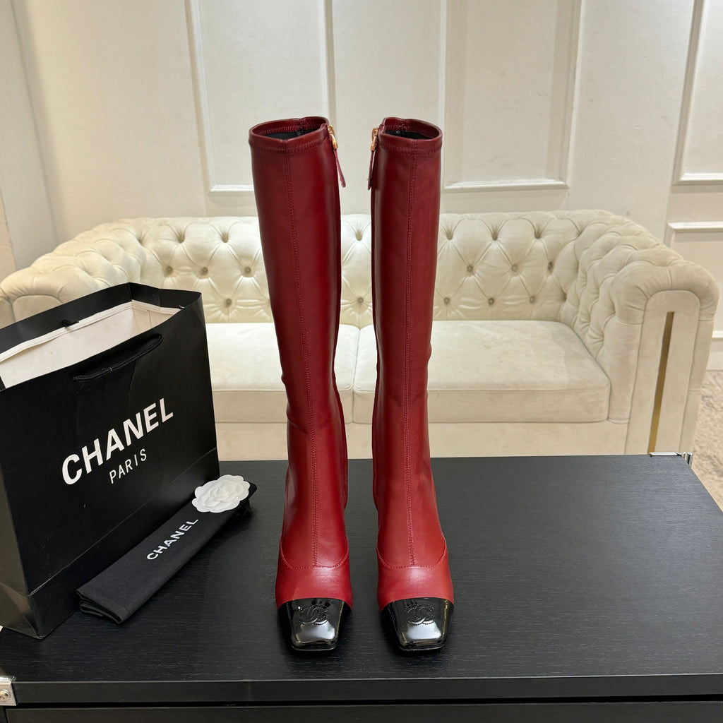 Burgundy & Black High Boots - 3