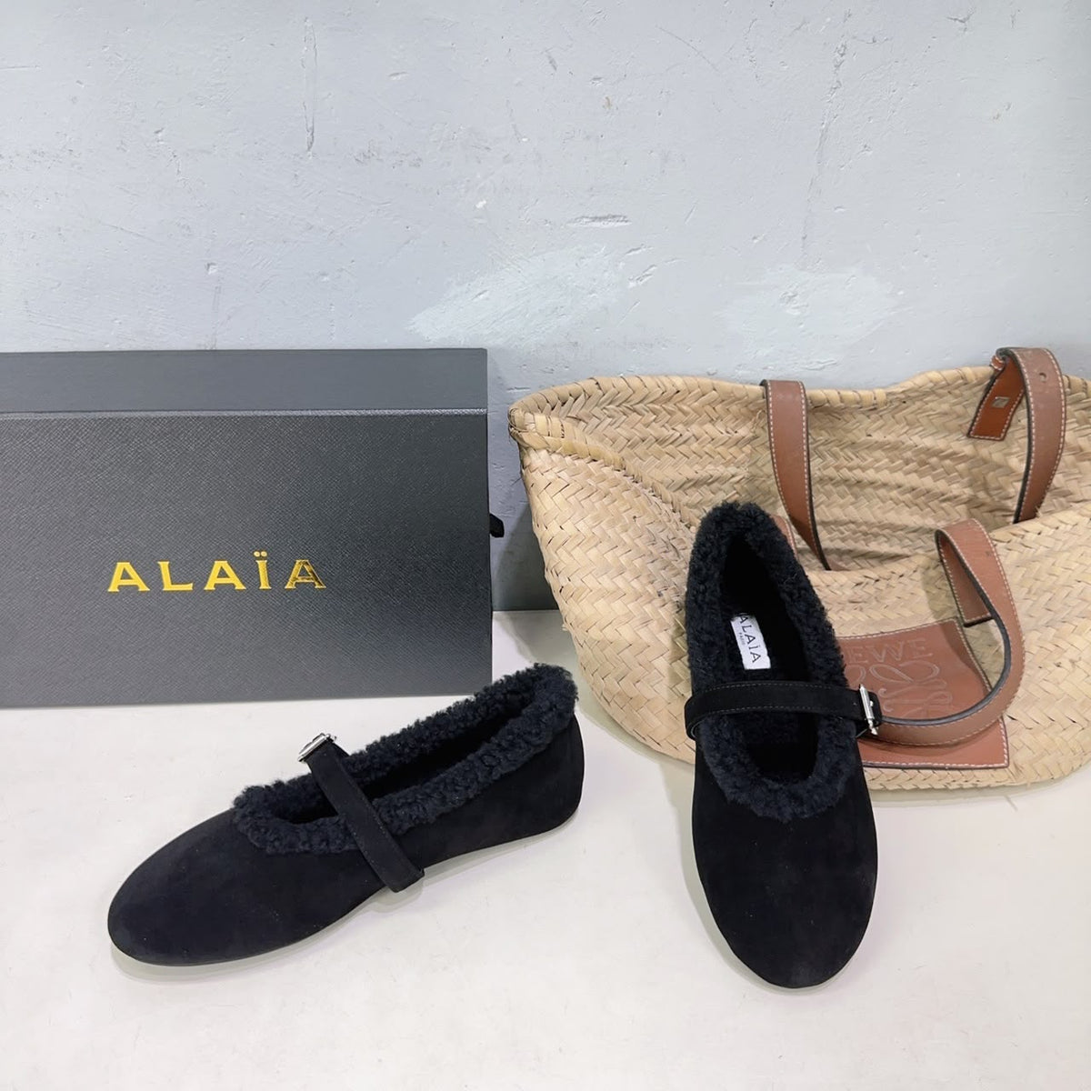 Black Ballet Flats In Merino Shearling