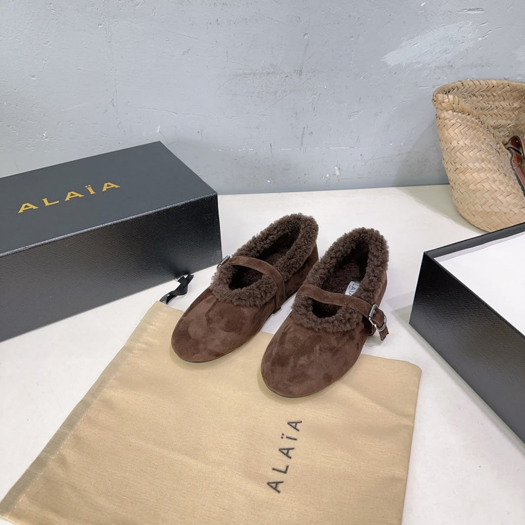 Chestnut Ballet Flats In Merino Shearling