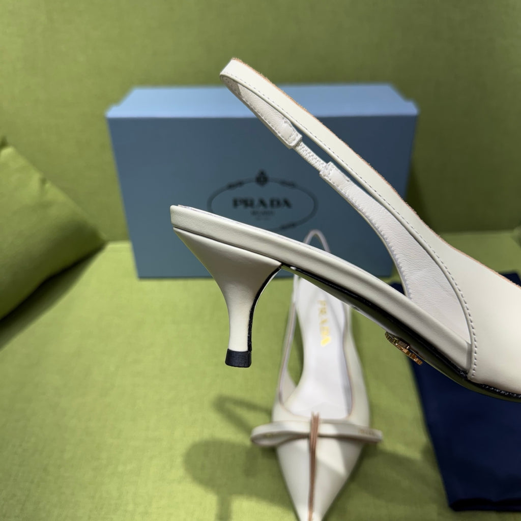 Chalk White Leather Slingback Pumps
