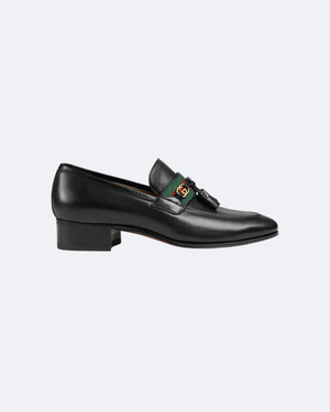 Black loafer with web