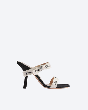 Black Embroidered Cotton Heeled Sandal With Straps