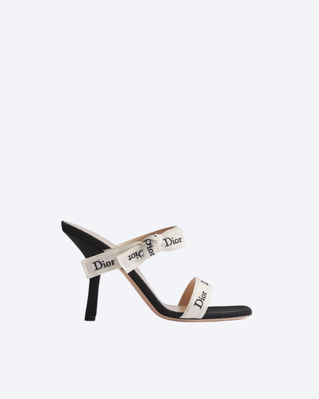 Black Embroidered Cotton Heeled Sandal With Straps