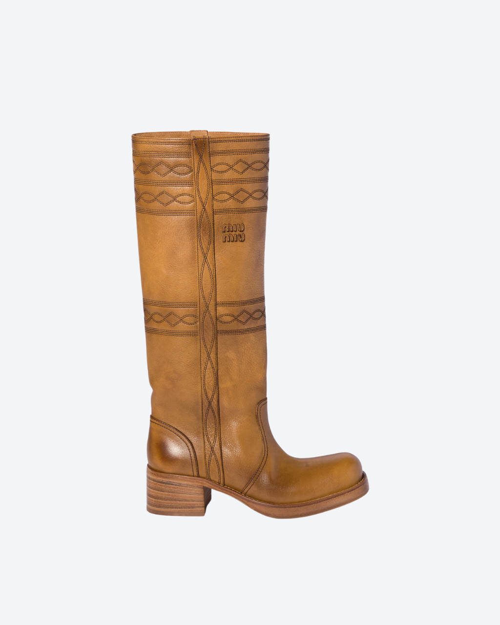 Light Tan Embroidered Leather Boots