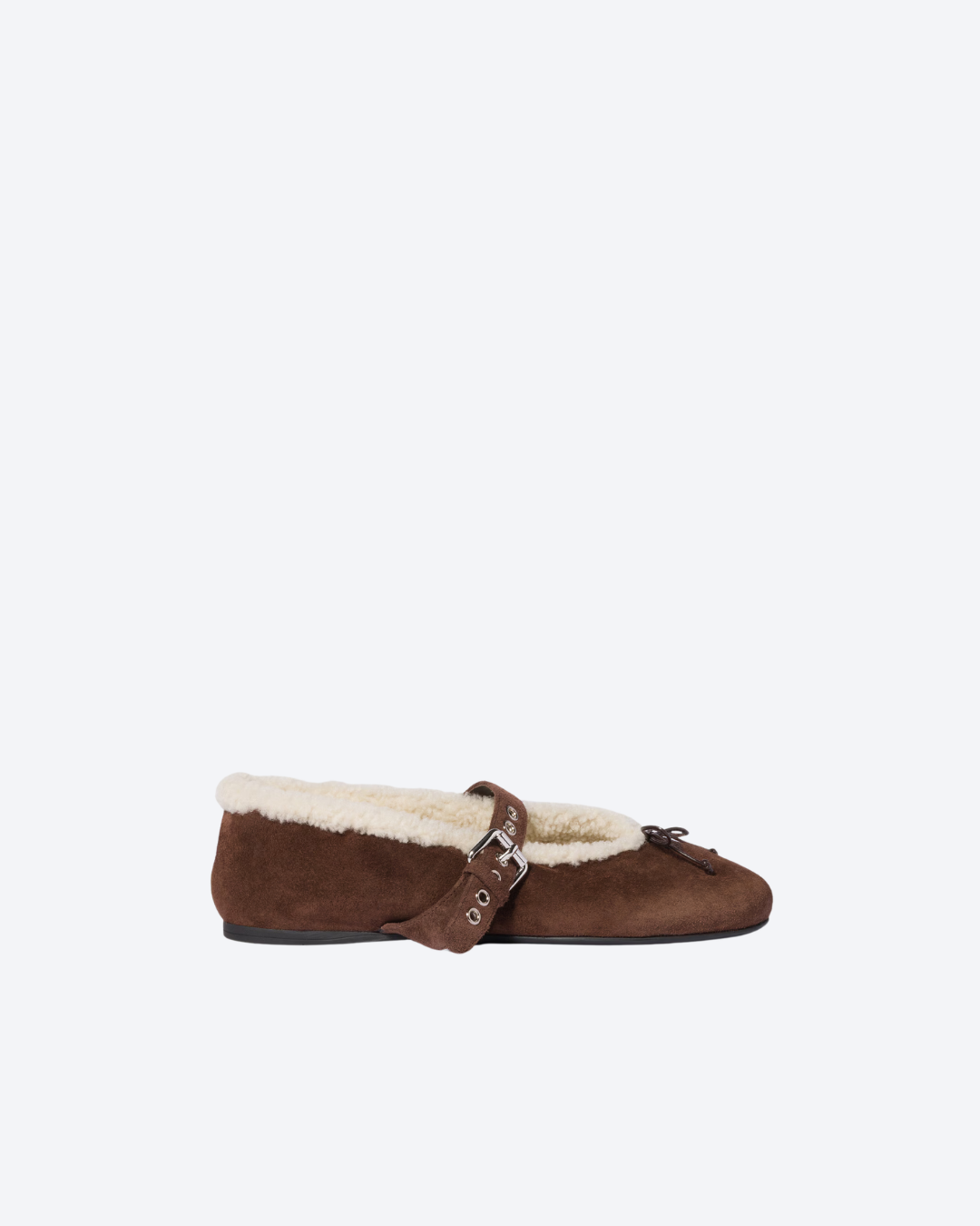 Dark Brown Suede And Shearling Ballerinas