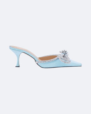 Baby blue glitter double bow mule