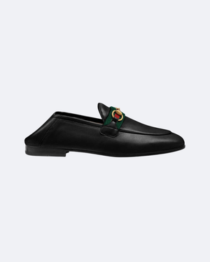 Black loafer with web
