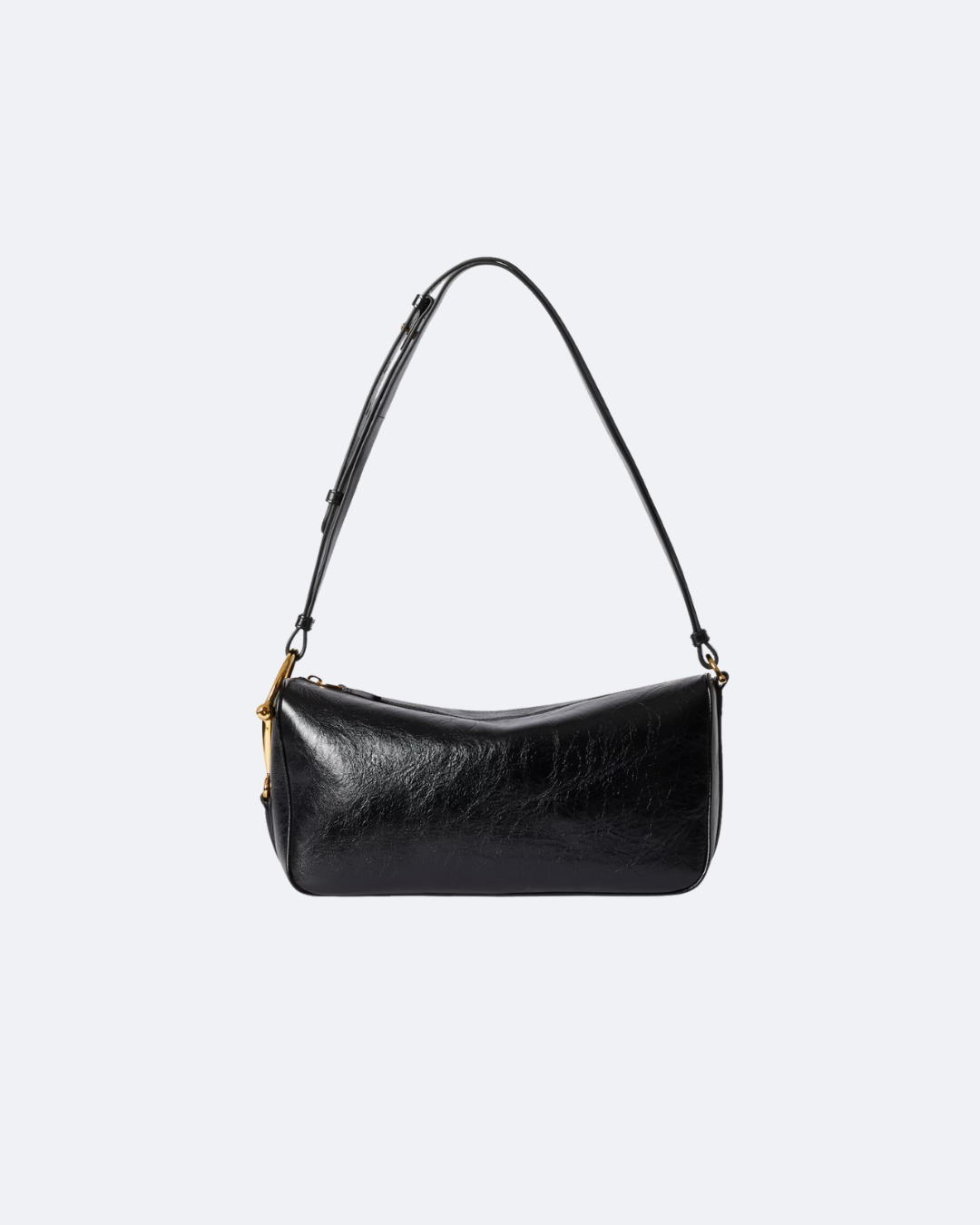 Black Leather Half Horsebit Medium Shoulder Bag