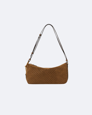 Brown Suede Half Horsebit Medium Shoulder Bag