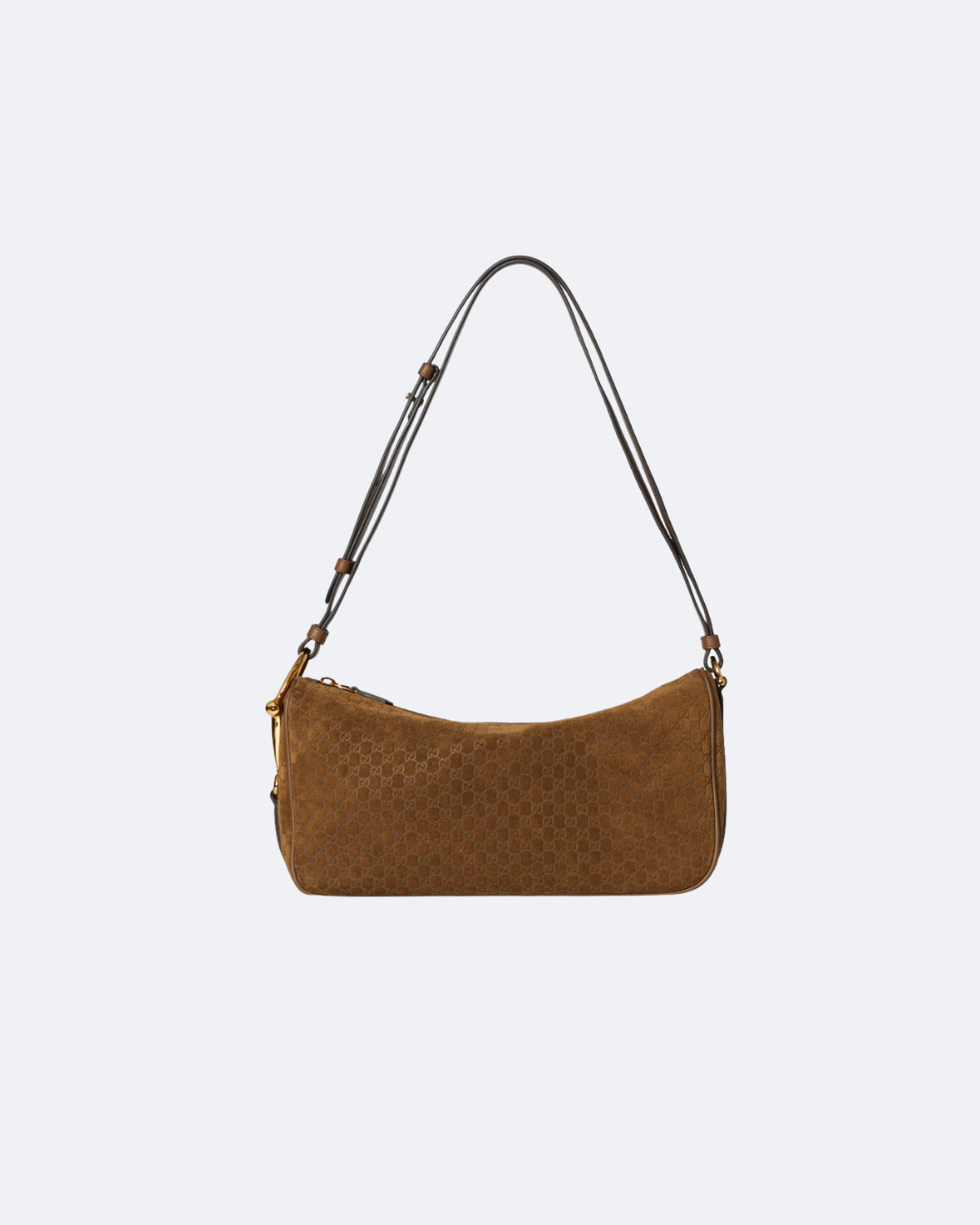 Brown Suede Half Horsebit Medium Shoulder Bag