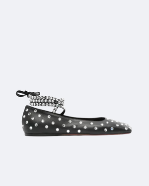 Black Ane Embellished Leather Ballet Flats