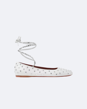 White Ane Embellished Leather Ballet Flats