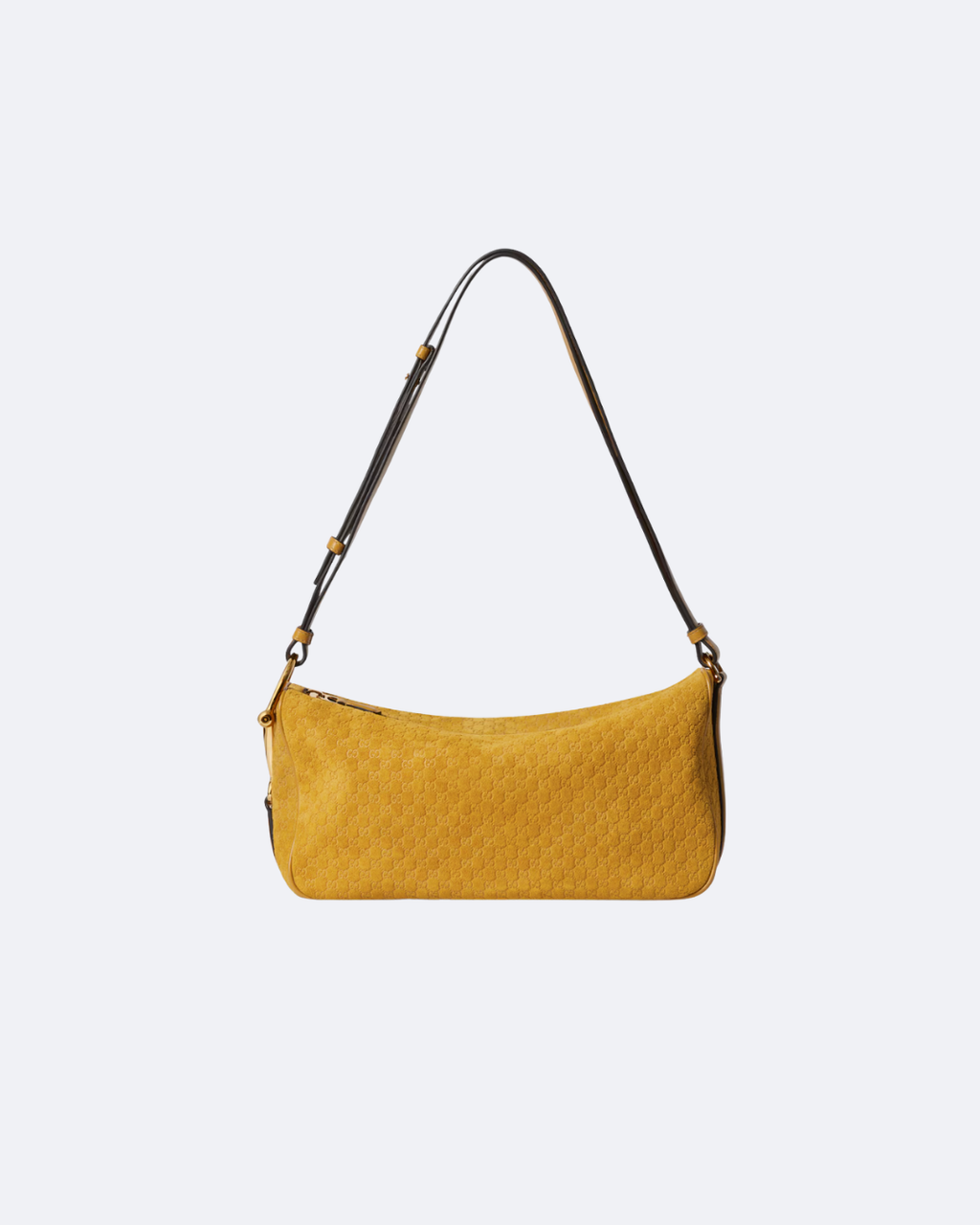 Mustard Yellow Suede Half Horsebit Medium Shoulder Bag