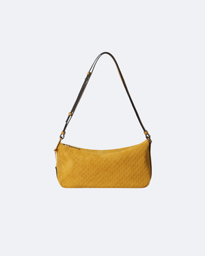 Mustard Yellow Suede Half Horsebit Medium Shoulder Bag