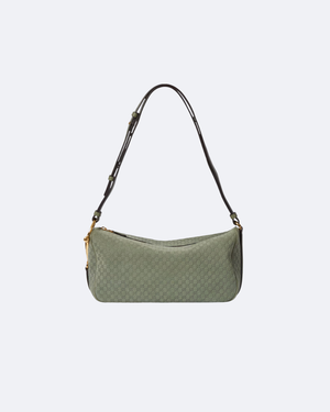Sage Green Suede Half Horsebit Medium Shoulder Bag
