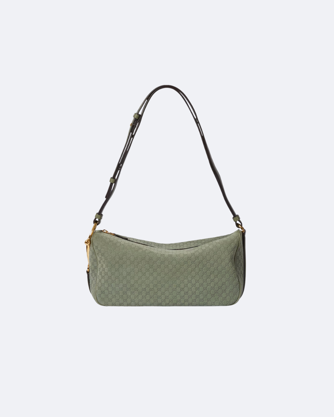 Sage Green Suede Half Horsebit Medium Shoulder Bag