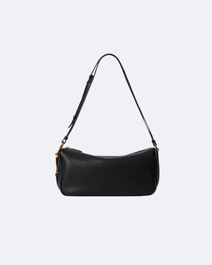 Black Leather Half Horsebit Medium Shoulder Bag