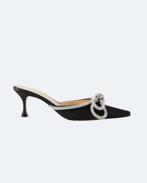 Black satin 65 mm double bow mule
