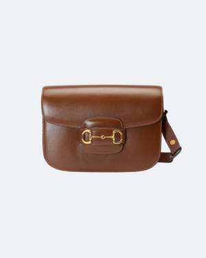 Brown GH detailed textured-leather shoulder bag