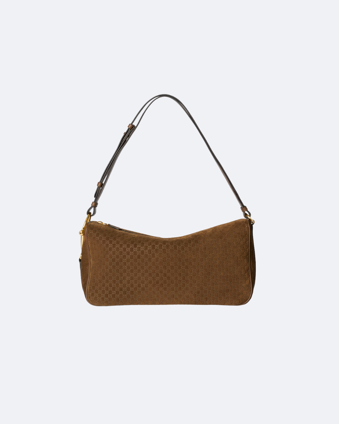 Brown Suede Half Horsebit Large Shoulder Bag