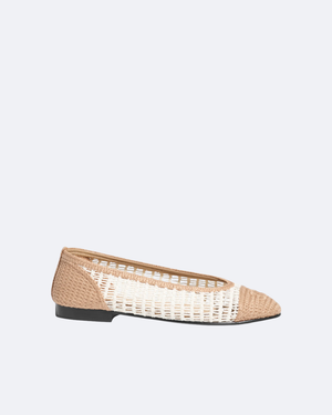 White & Beige Raffia Ballet Flats