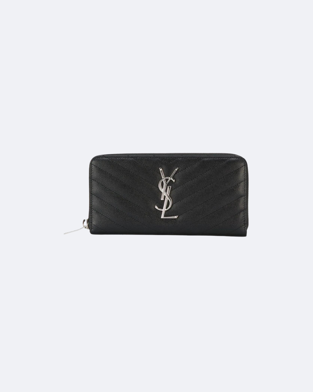 Black Zip-Around Wallet With Silver-Tone Hardware