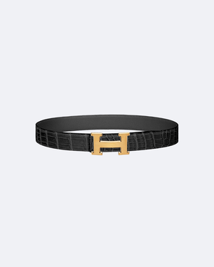 Noir H gold belt buckle & leather strap