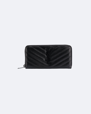 Black Zip-Around Wallet With Gunmetal-Tone Hardware