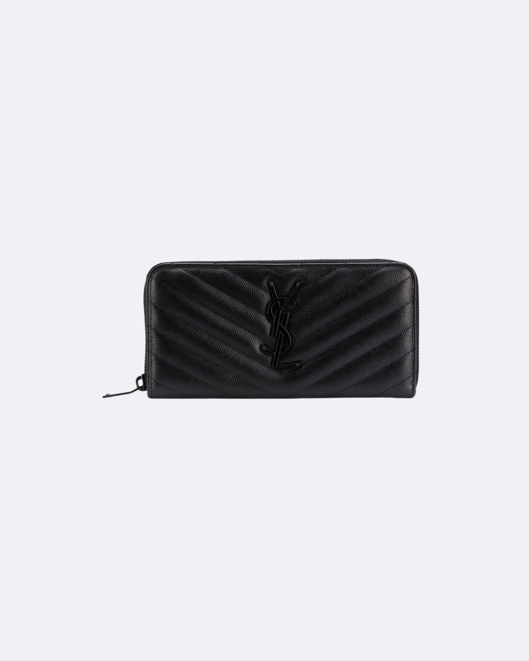 Black Zip-Around Wallet With Gunmetal-Tone Hardware