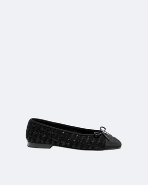 Black Glittered Tweed Ballet Flats