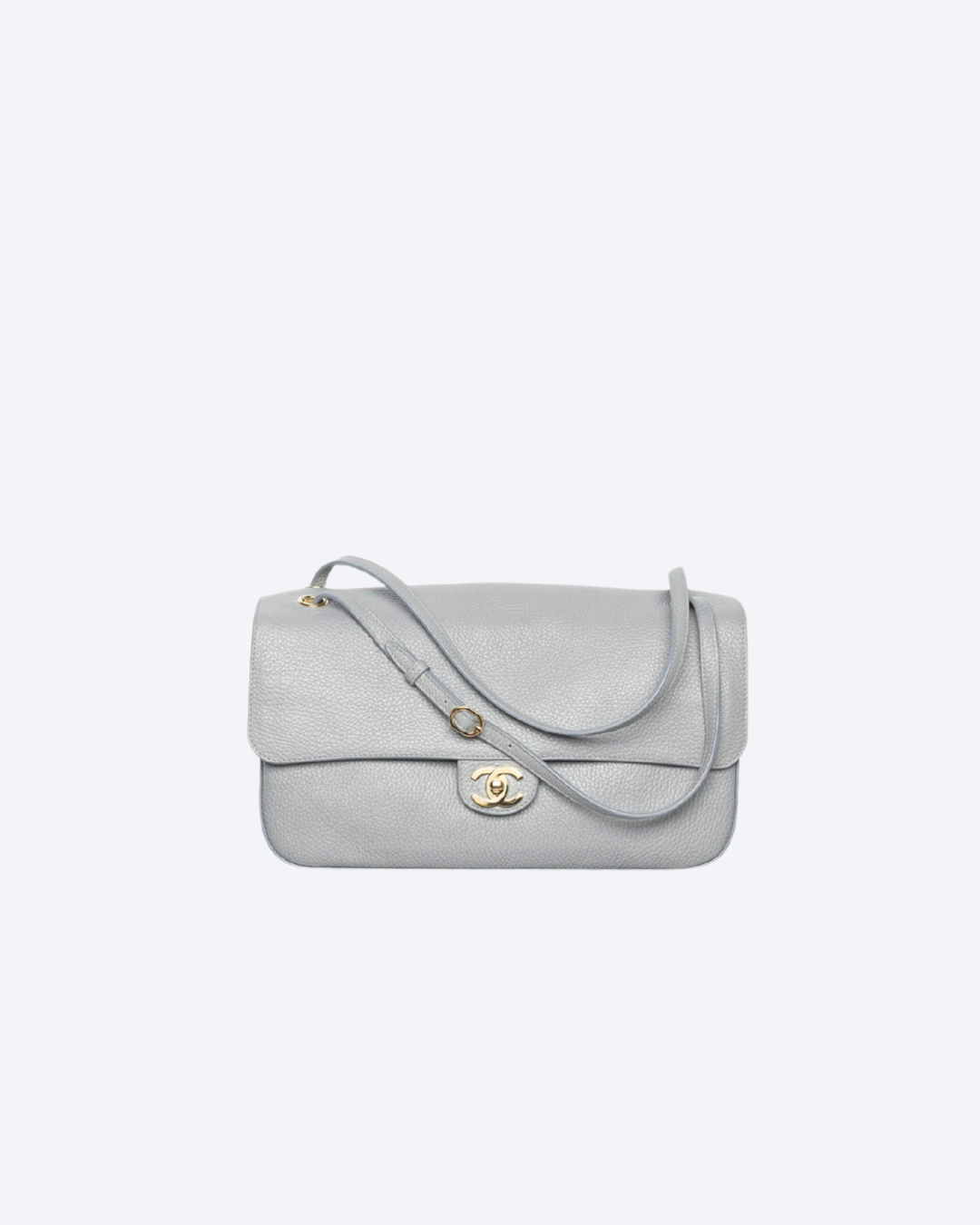 Gray Grained Leather & Gold Metal Maxi Flap Bag