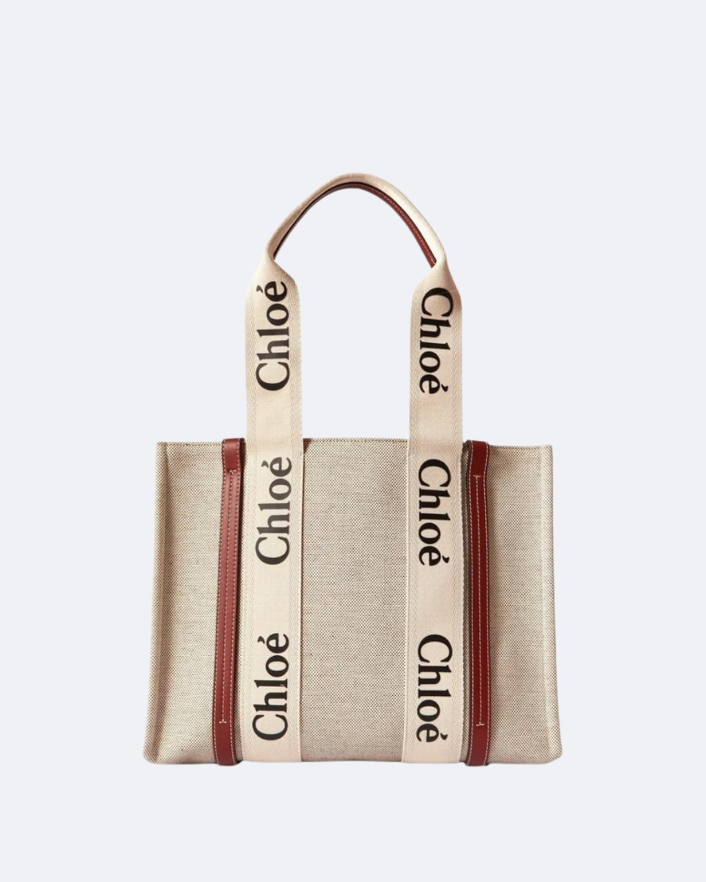 CW medium brown leather-trimmed cotton-canvas tote