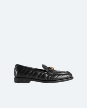 Black chevron matelassé loafers
