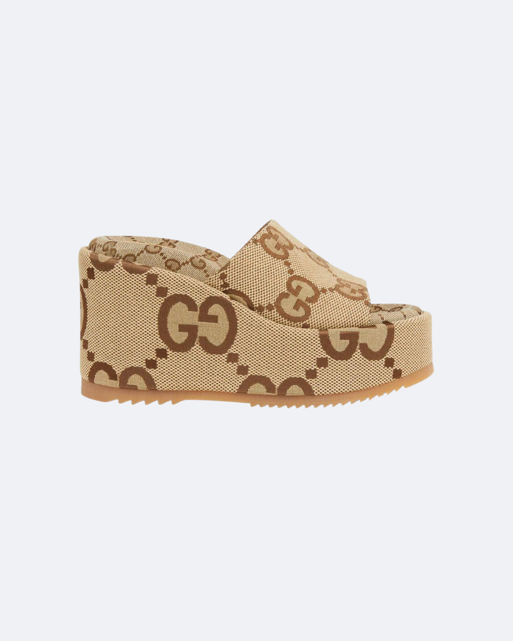 Camel and ebony platform slide sandal