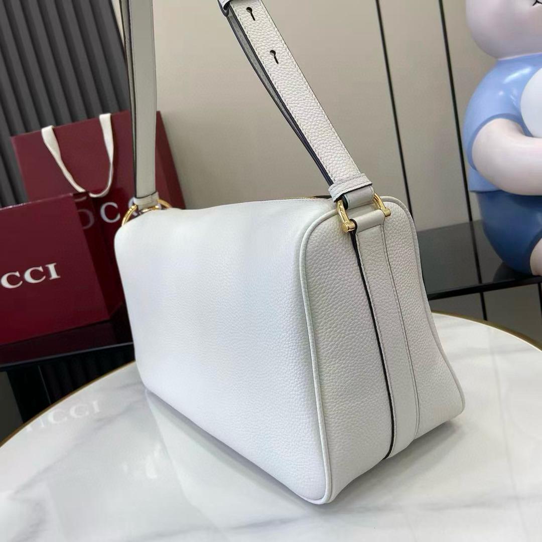 Ivory Leather Half Horsebit Large Shoulder Bag