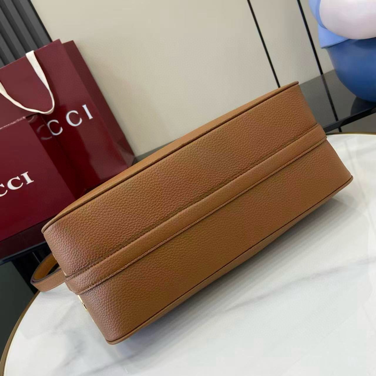 Brown Leather Half Horsebit Medium Shoulder Bag