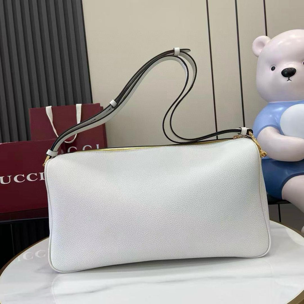 Ivory Leather Half Horsebit Large Shoulder Bag