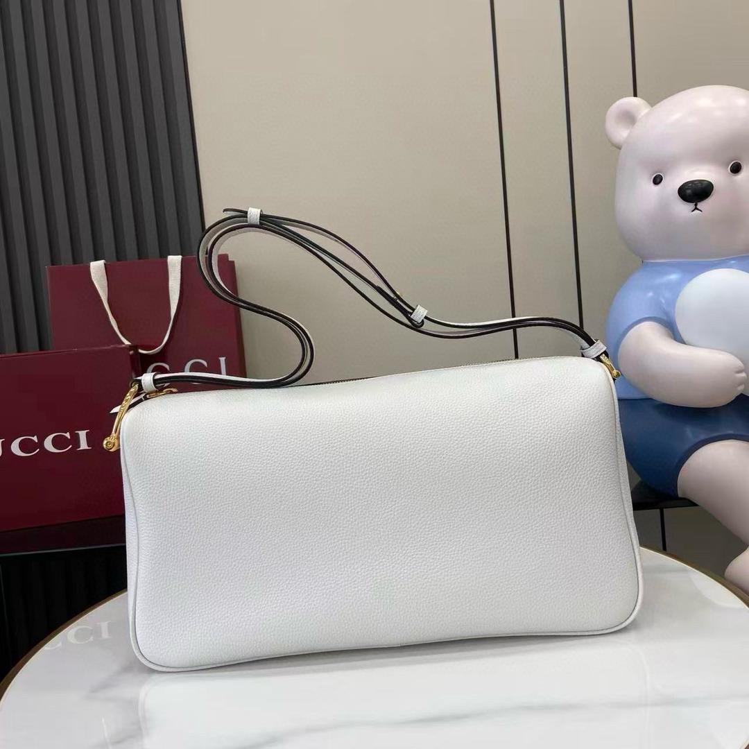 Ivory Leather Half Horsebit Large Shoulder Bag