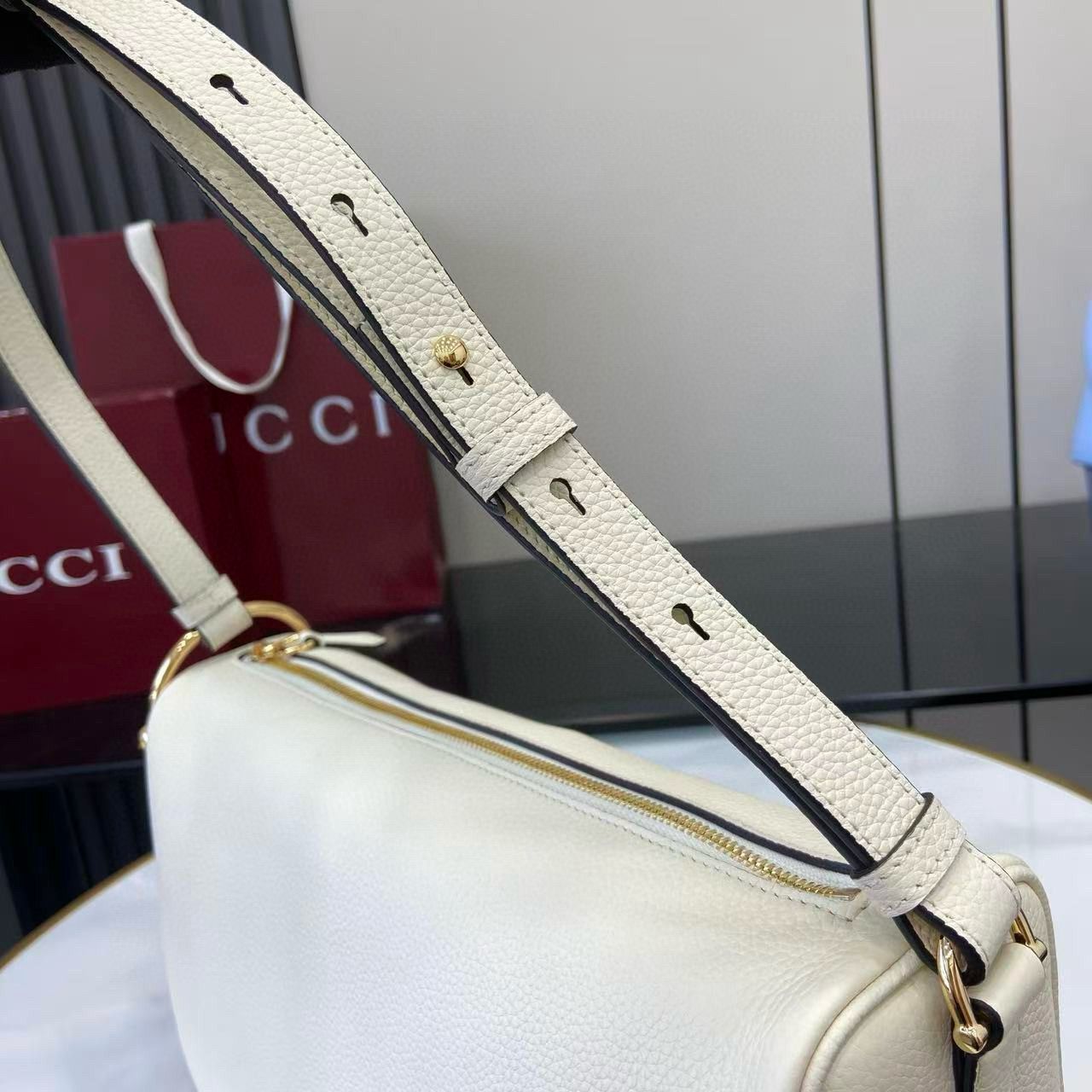 Ivory Leather Half Horsebit Medium Shoulder Bag