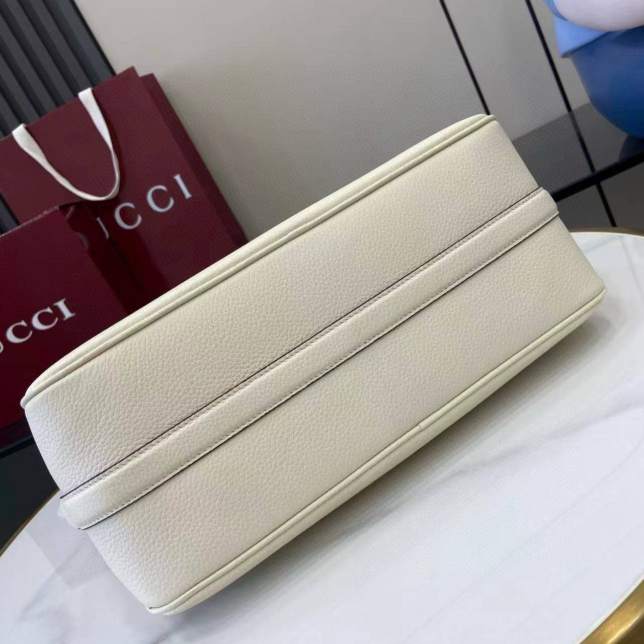 Ivory Leather Half Horsebit Medium Shoulder Bag