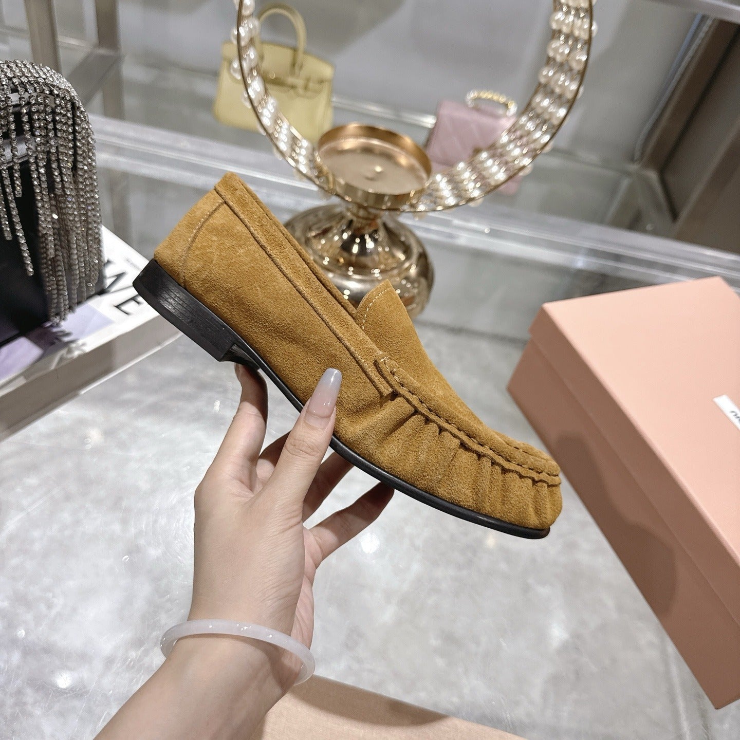 Olive Green Suede Loafers