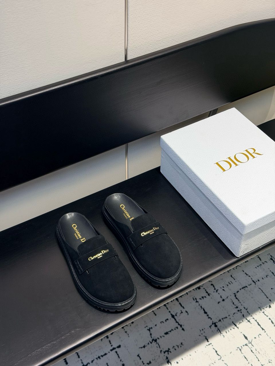 Black Suede Boy Mule