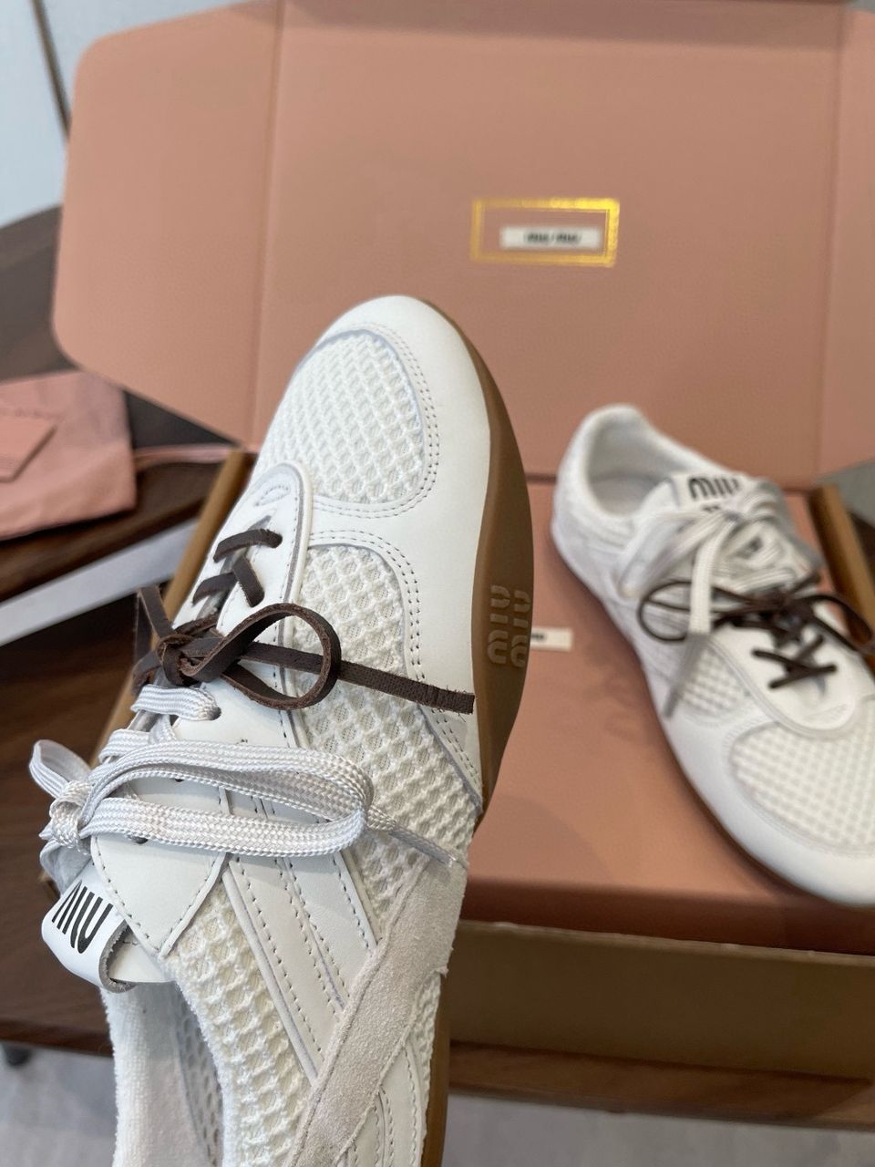 White Gymnasium Mesh & Suede Sneakers