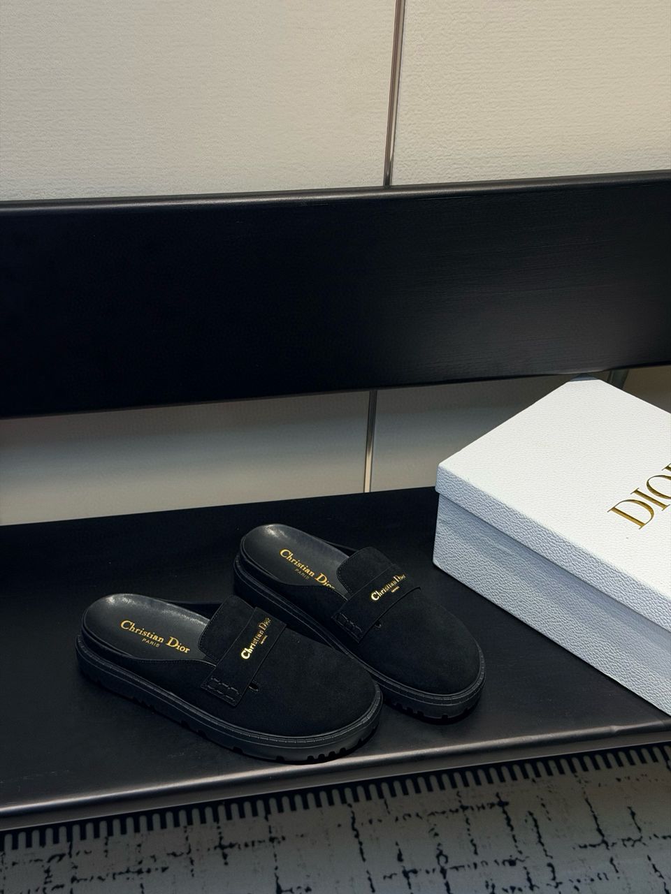 Black Suede Boy Mule