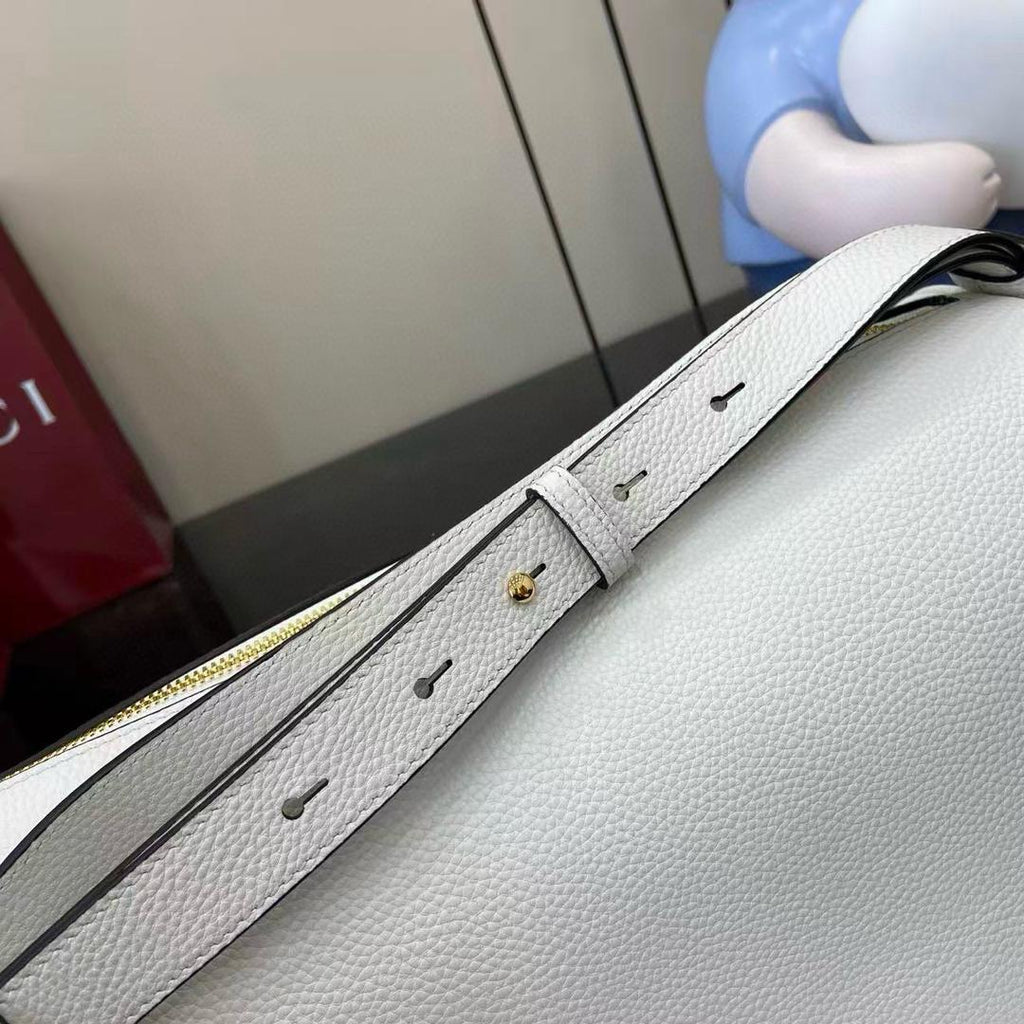 Ivory Leather Half Horsebit Large Shoulder Bag