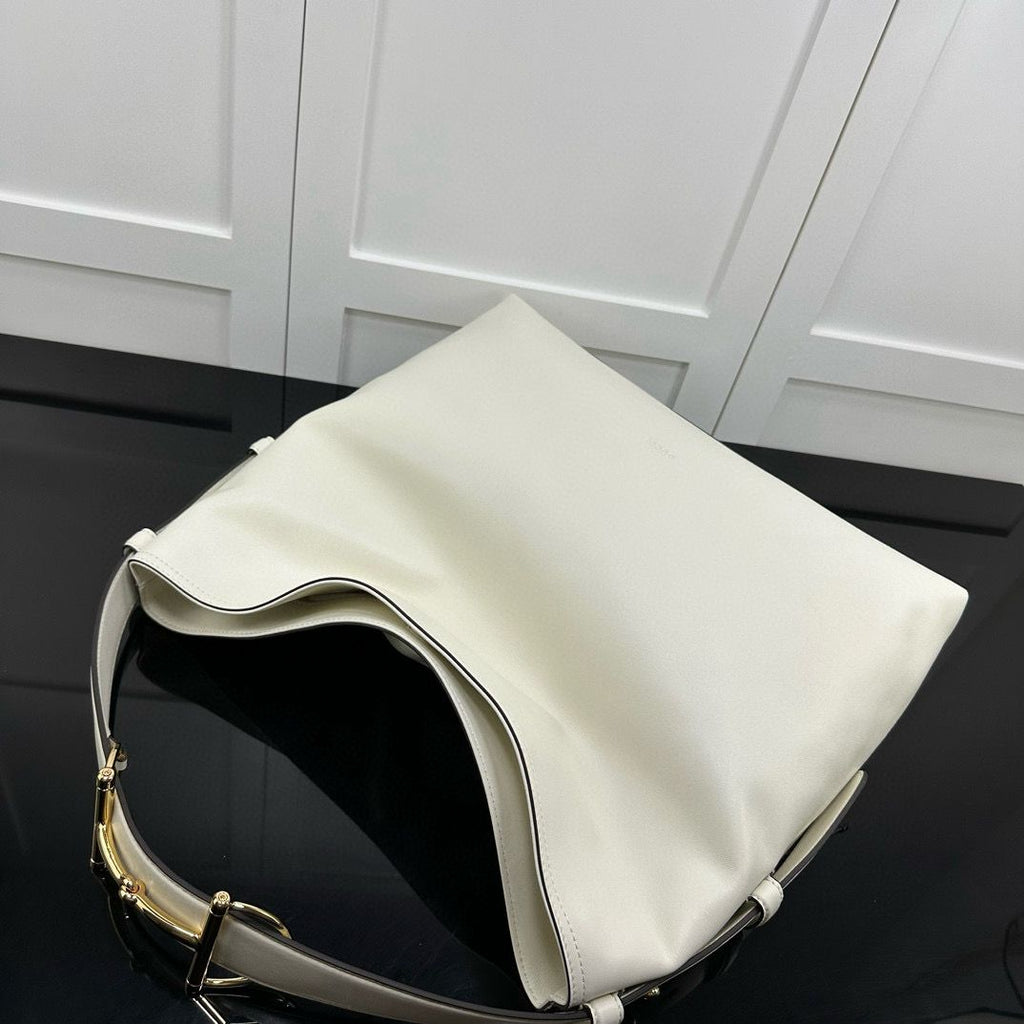 White Leather Beatrix Large Tote Bag