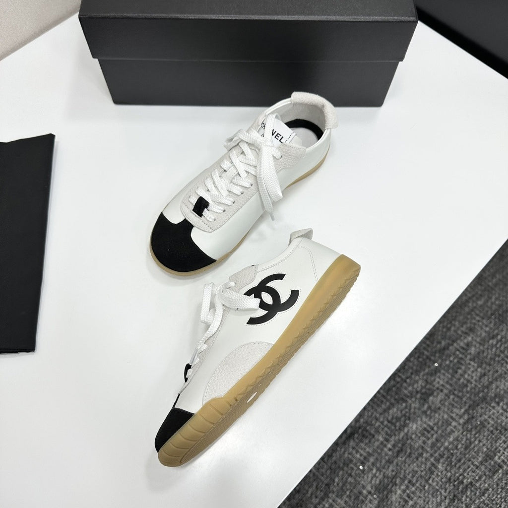 White & Black Embossed Suede Sneakers
