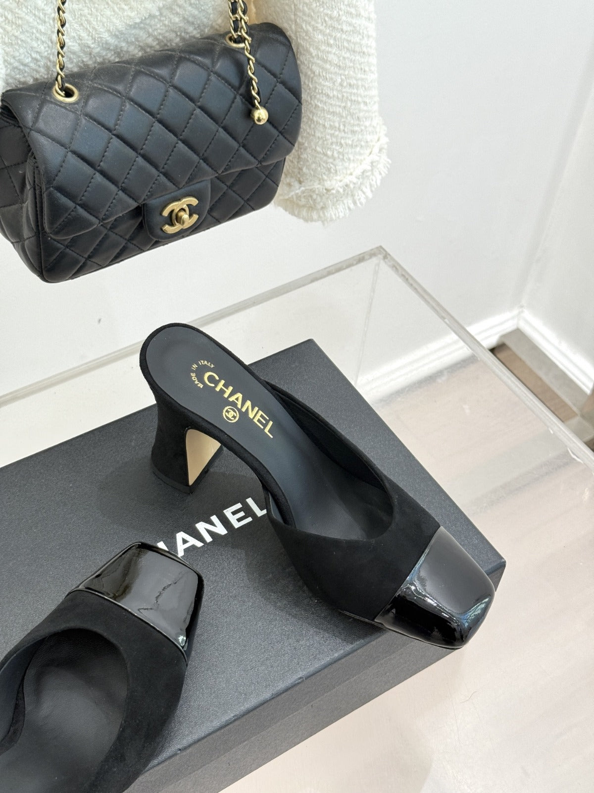 Black Suede & Patent Leather Mules